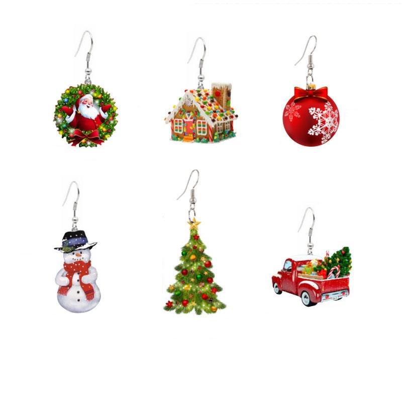 

Stud Santa Candy House Earrings Christmas Acrylic Truck Tree Ball Snowman