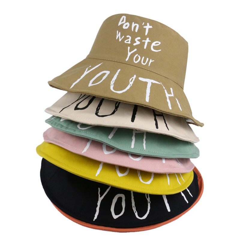 

Girls Summer Bucket Hat Women English Letters Don't Waste Your Youth Reversible Sun Protection Cap Outdoor Sun Hats Lady Fisherman Caps, As show