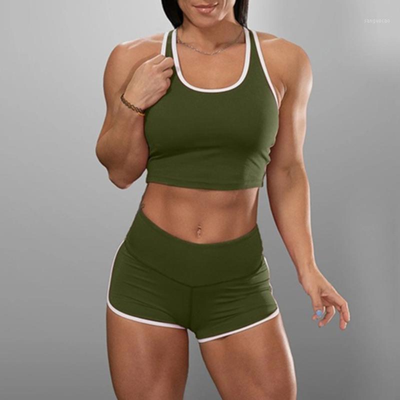 

Women Sleeveless Split 2 Piece Set Casual Short Pants solid Casual summer Outfit Sportswear Yoga sets g41, Black