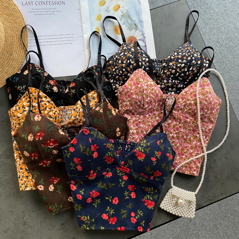 

2021 Singiny female floral girdle sexy without sleeves thin elastic ruched harvest tops summer boho imprint off the shoulder t-shirt JDUR, Yellow.
