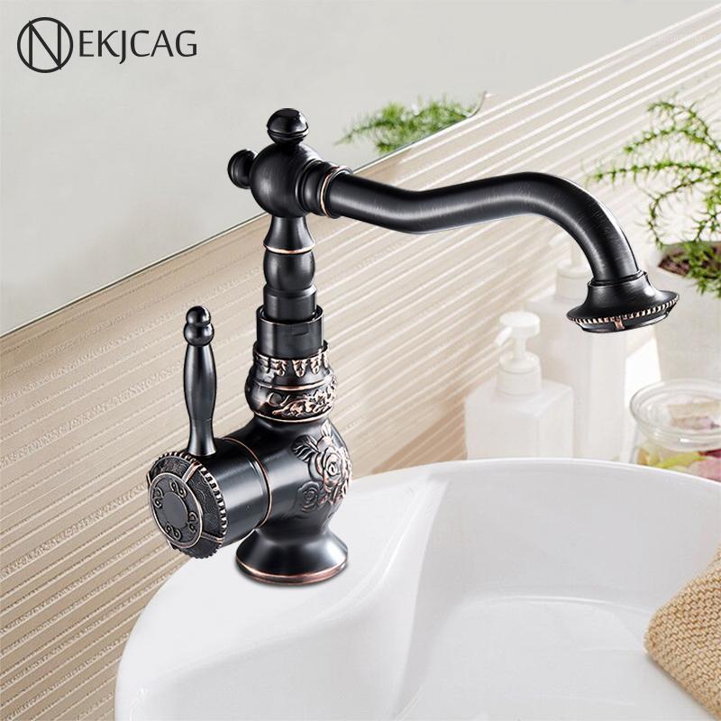 

Antique Vintage Bathroom Faucet Rotating Carved Basin Taps Single Handle Hot and Cold Single Hole Heighten Long Spout Sink Tap1