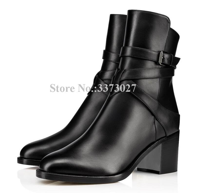 

Black Leather Chunky Heel Women Ankle Boots Fashion Buckle Strap Large Size Short Boots Lady New Suede Banquet Shoes Dropship, Color 1