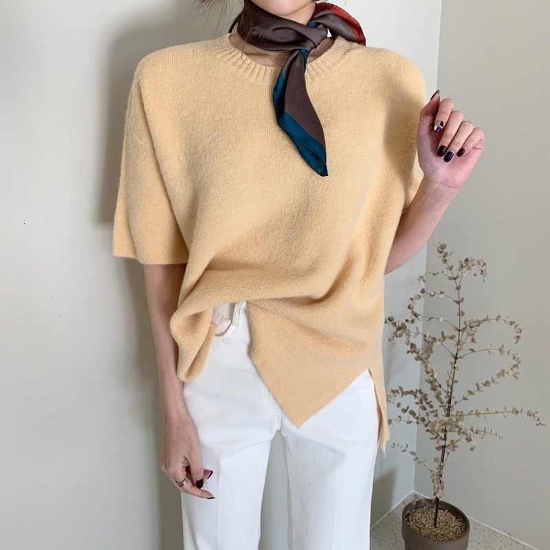 

2021 New Female Minimalist Sweater Solid-to-the-neck Neck Mohair Sleeves As Interior Outerwear Spring JOIX, Yellow