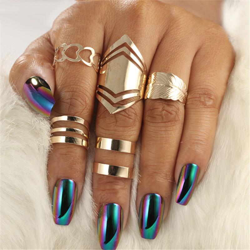 

Cluster Rings 5pcs/set Trendy Bague Punk Joint Circle Mid-Finger Set Women Adjustable Gold Hollow Party Ring, Golden;silver