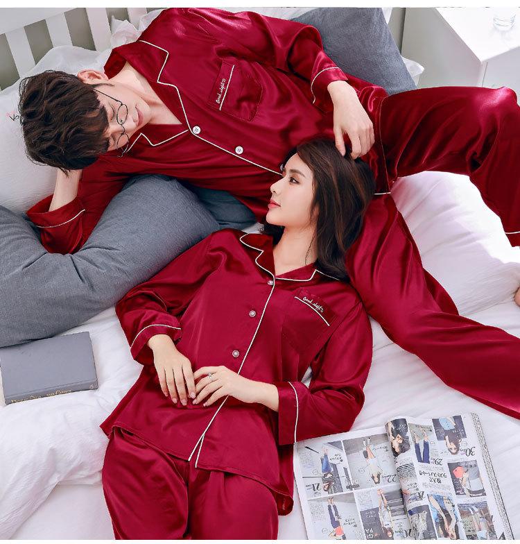 

Silk Satin Couples Pajamas Set For Women Men Long Sleeve Sleepwear Pyjamas Suit Home Clothing His-and-hers Clothes Pijamas, Men e