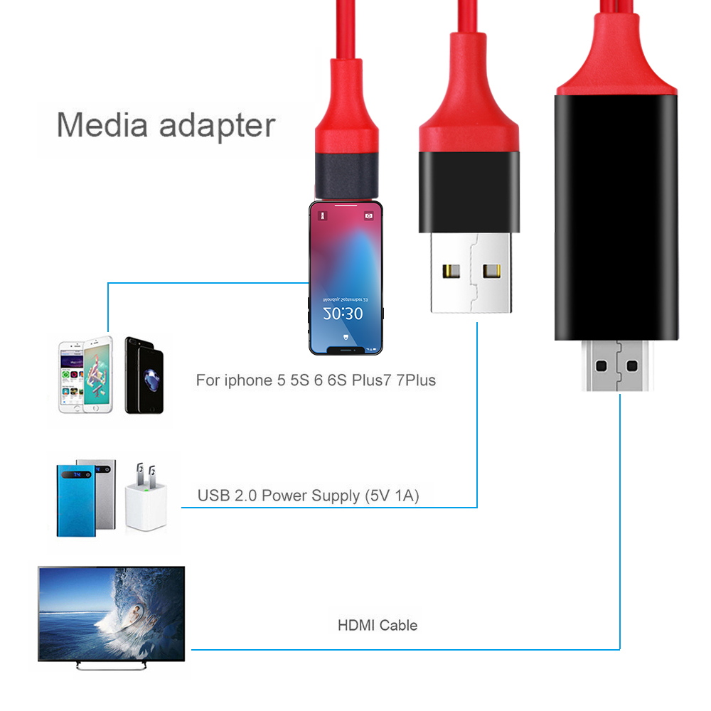 

Lightning To HDMI Cable HDTV TV Digital AV Adapter 2M USB HDMI 1080P Smart Converter Cable For Apple TV IPhone HD PlugPlay D30