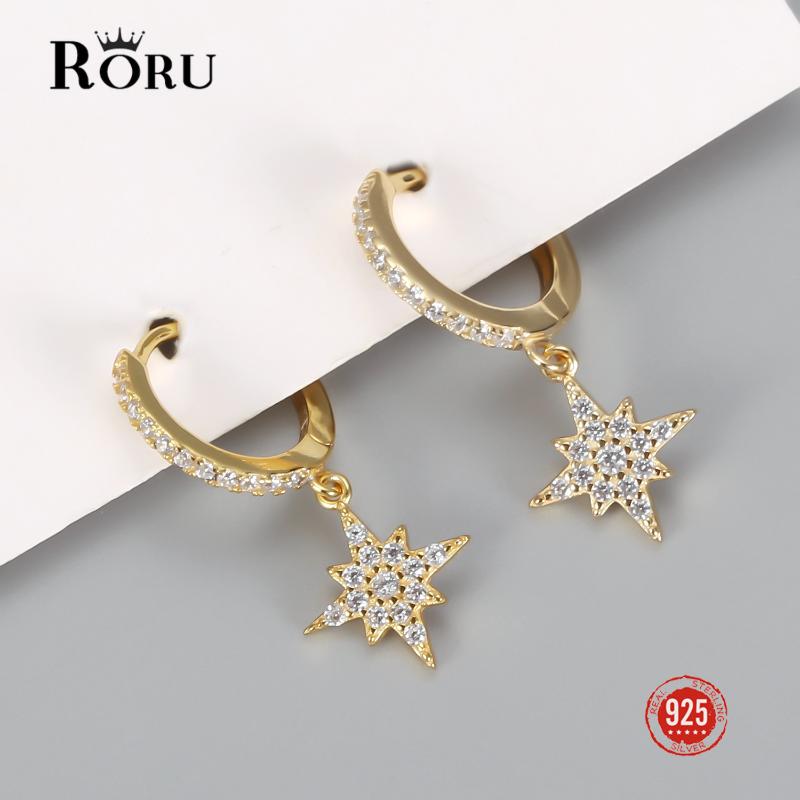 

S925 Sterling SIlver Earrings Mini Shiny Star Hoop Earrings For Women Cute Gold Circle Fine Jewelri