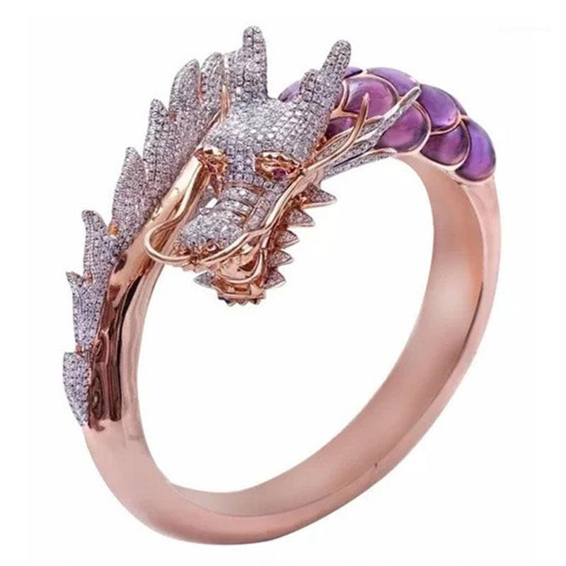 

Wedding Rings Rose Gold Color Dragon For Women Fashion Austrlia Crystal Domineering Chinese Finger Ring Punk Jewelry1