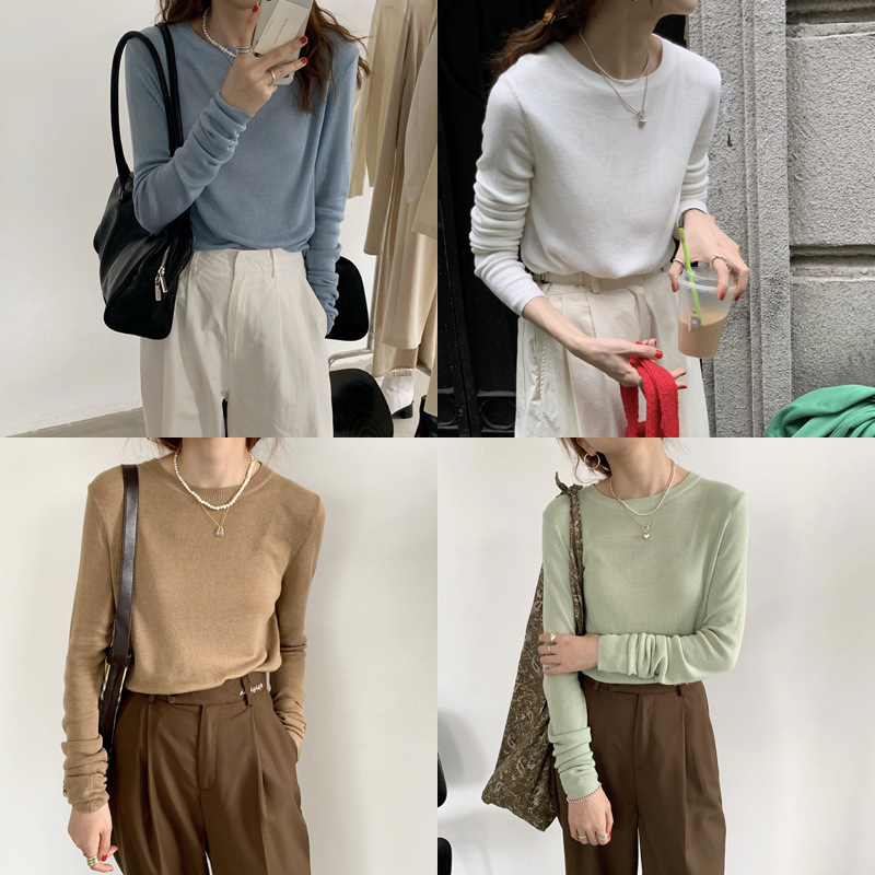 

2021 Early Autumn Style Casual Fashion Long Women's Knitted Sleeves Fine Background Sweater Y37e