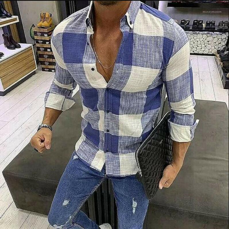 

Hot Fashion Male Plaid Without Pocket Shirt Men Clothes Slim Fit Long Sleeve Shirt Men Casual Male Social Plus Size -3XL1, As pic