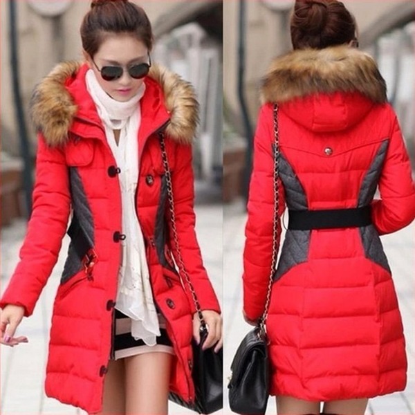 

New Brand Fashion Clothing Fur Hooded Zipper Slim Long Style Women Warm Down Coat Winter Parkas Coat, As pictures
