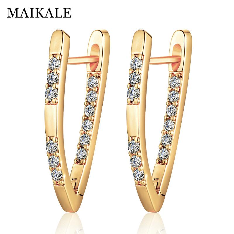 

MAIKALE Simple V shape Stud Earrings Paved Cubic Zirconia Gold Zircon Earrings for Women New Fashion Jewelry Charm Gifts