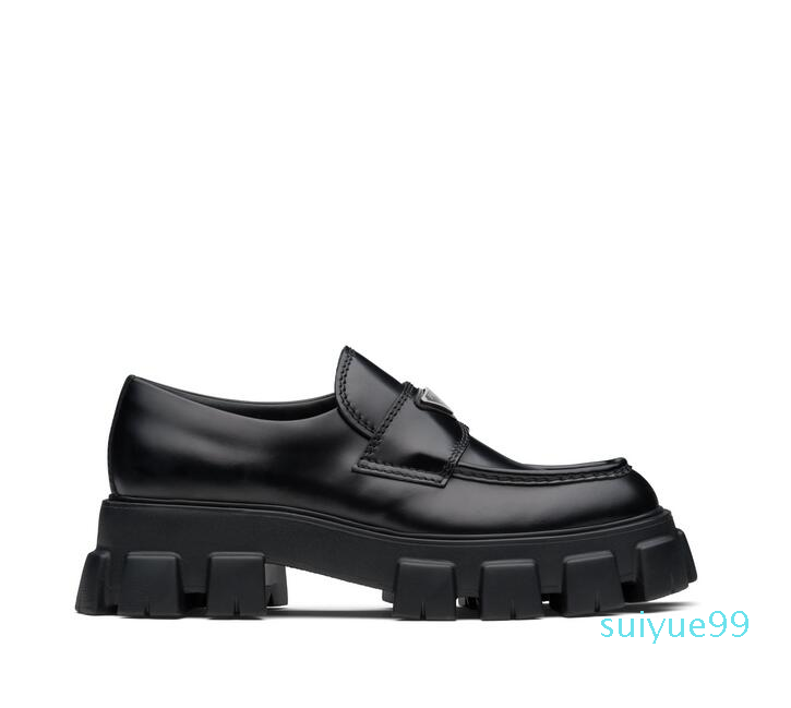 

Fashion Women Dress Shoes sports Luxury Designer Brand Shoe Metal Triangle Logo Chocolate Brushed Leather Loafers Platform Heel Round and 00