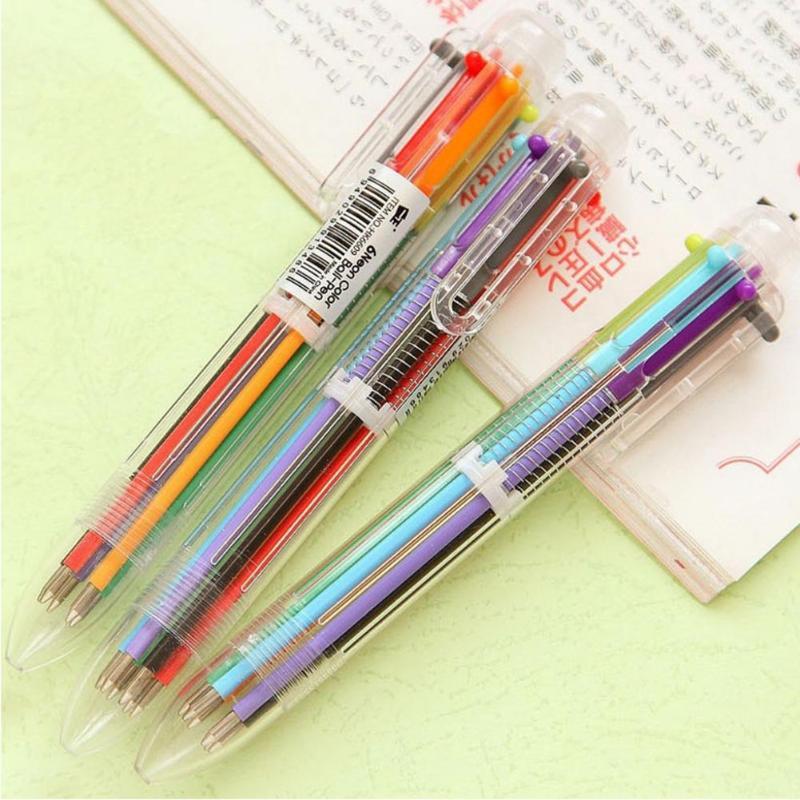 

10PCS Creative Multicolor Ballpoint Pen Lovely Oil Pen Stationery Press Six Color Oil For Student Prize1, 10 pcs