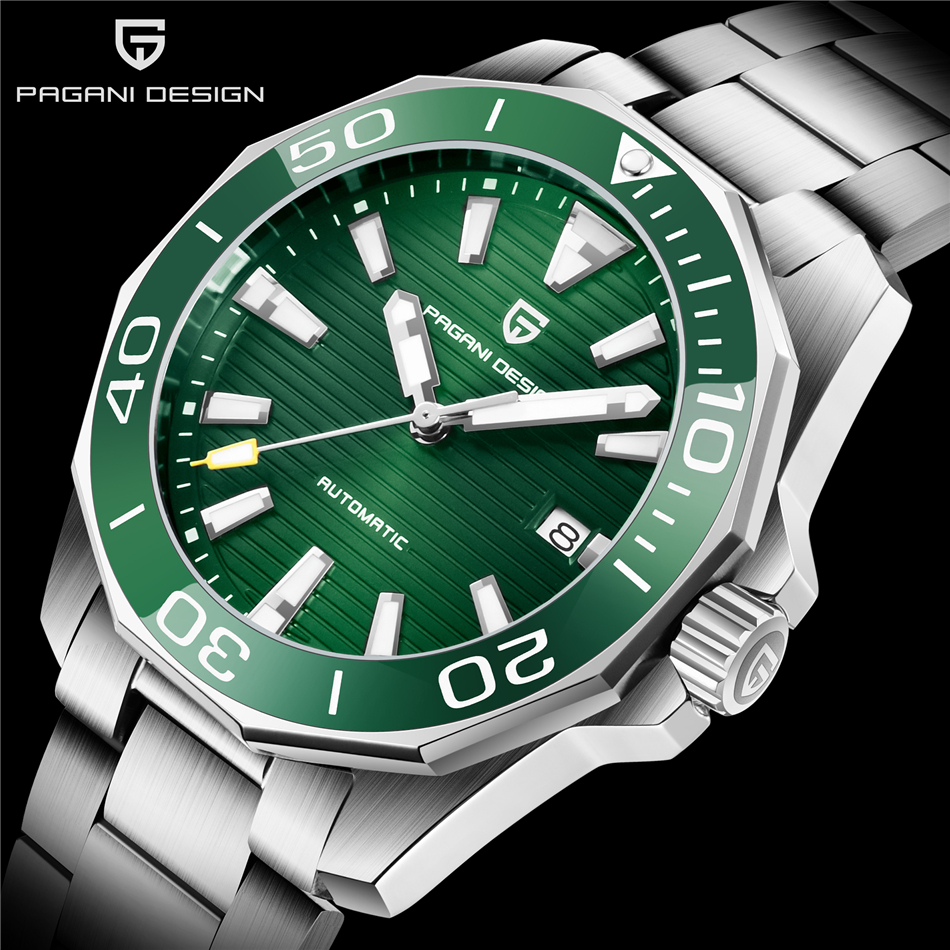 

Christmas Free PAGANI DESIGN Aquaracer Ceramic Bezel Green Watch Automatic Mechanical Movement Watches Stainless Steel Men Wristwatches