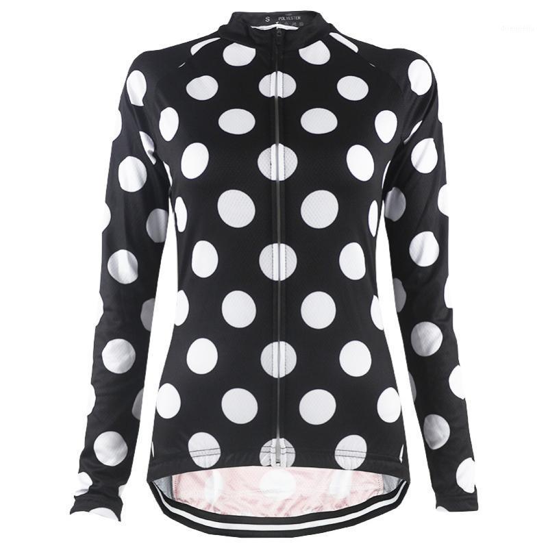 

HIRBGOD 2020 New Black White Dots Women's Cycling Jersey Lightweight Long Sleeve Cycling Clothing MTB Road Bicycle Tops,NR2181, Nr218