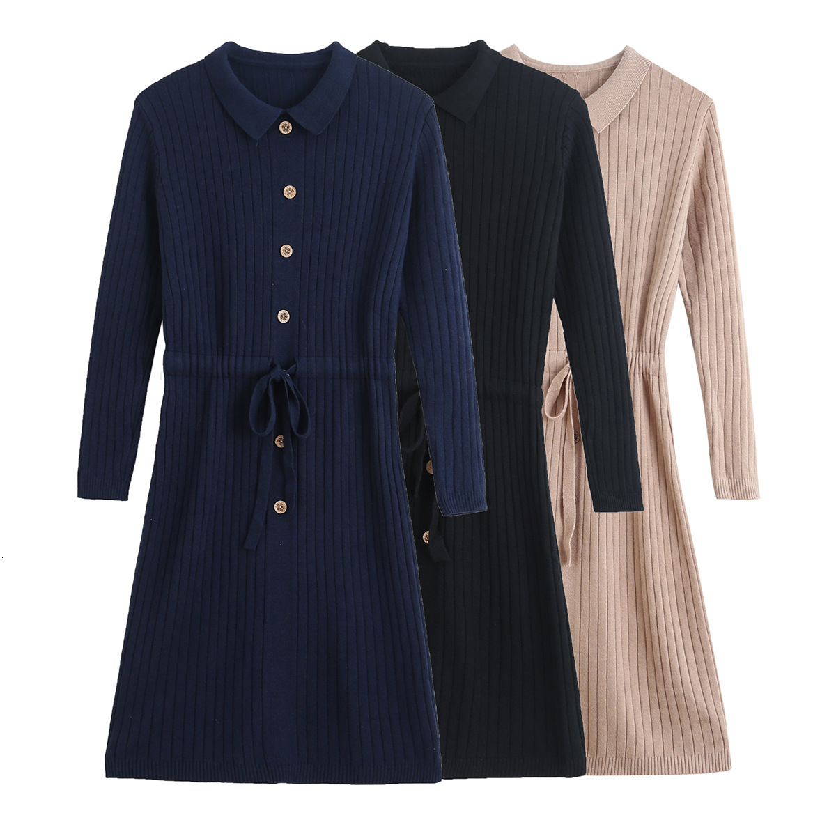 

2021 New Fhd Fall Europe and the United States Women's Long Sleeve Knit Waist Vwjj, Khaki