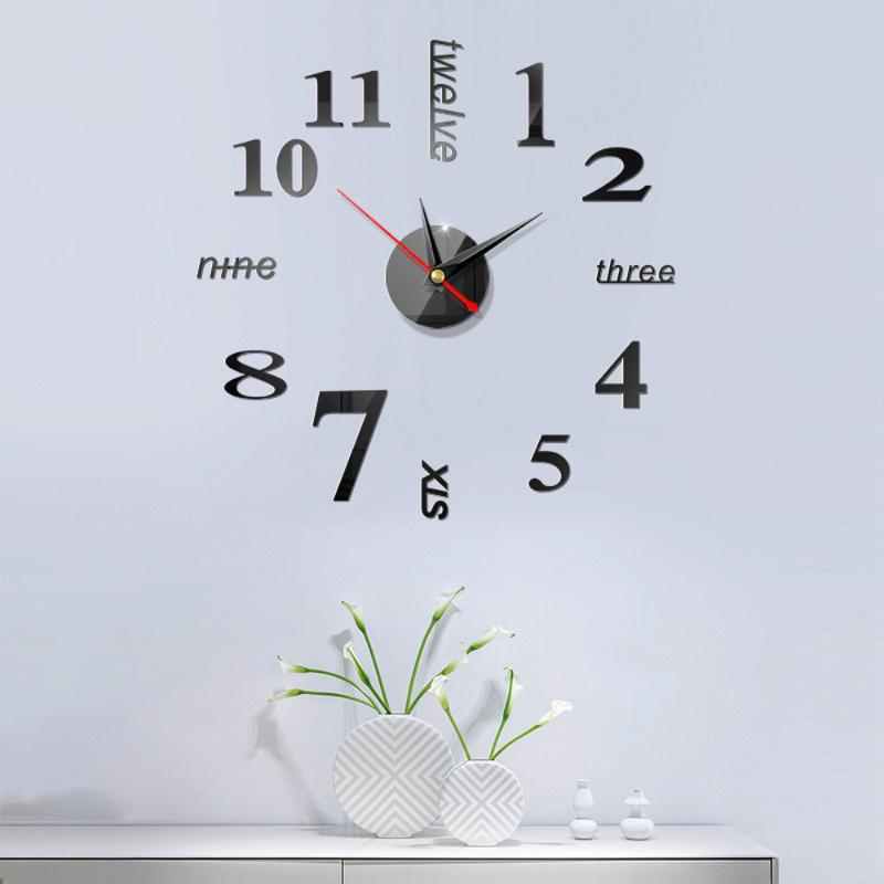

3D Number Mirror Wall Sticker DIY Art Wall Clock Living Room Modern Home Decor