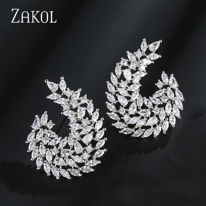 

ZAKOL 4 Color Luxury Marquise Cut Cubic Zirconia C shape Stud Earrings for Women Wedding Fashion Geometry Jewelry FSEP2139