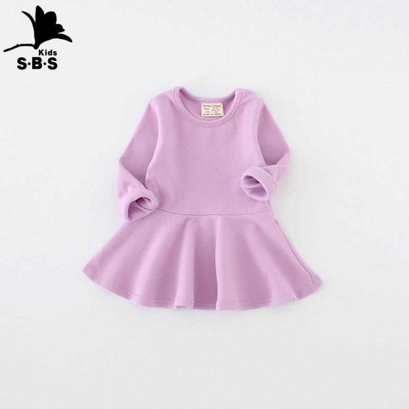 

Autumn New Arrival Girls Dress with 100% Cotton Long Sleeved Pure Color Dress for 1-4 Years Baby Girls Children Casual1, Pic color-purple6001