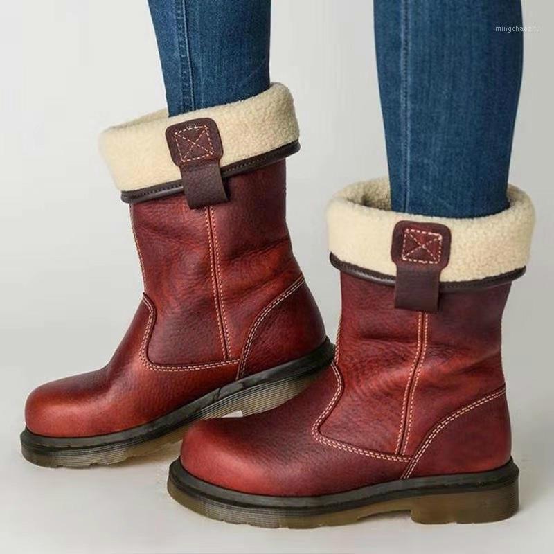 

women mid-calf boots low heels shoes woman booties autumn winter snow warm flat shoe chaussures femme zapatos mujer sapato NH1881, Brown