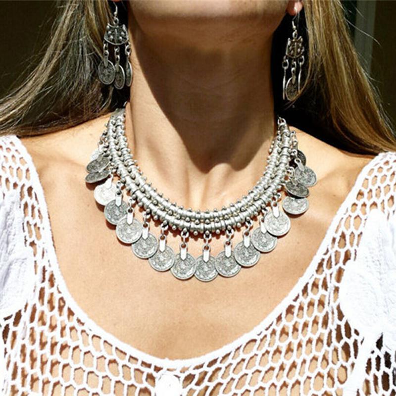 

Bestessy Hot Sale Bohemian Vintage Chokers Necklace Fashion Ethnic Carved Coins Nice Necklaces For Women Trendy Jewelry Collar