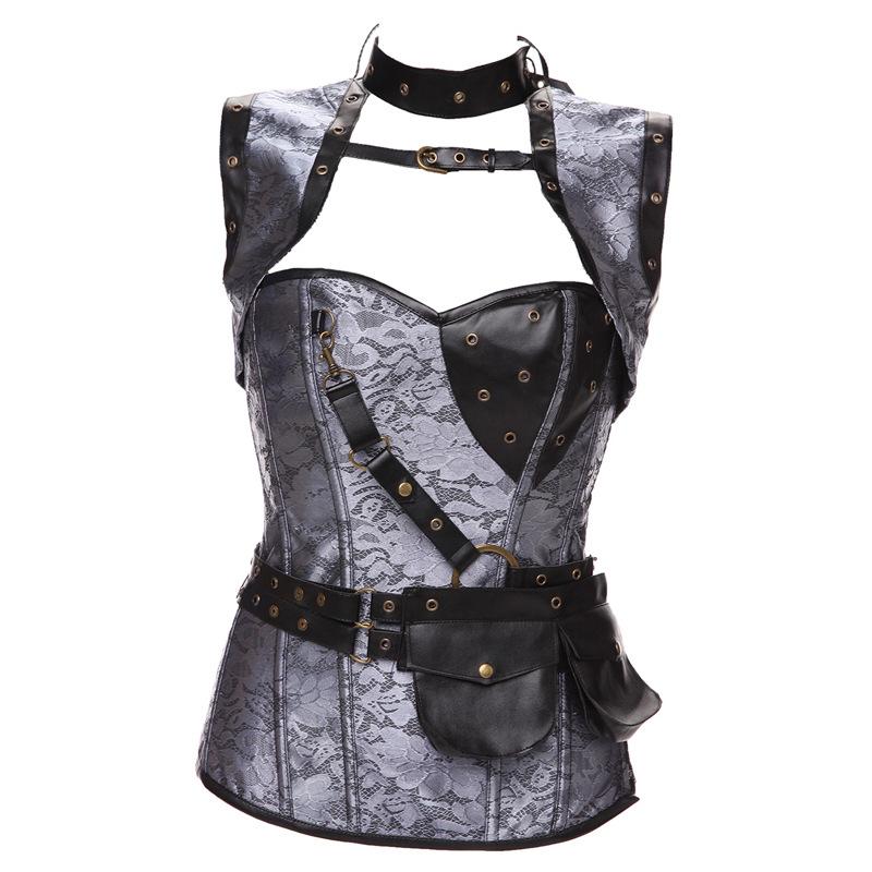 

New Faux Leather Punk Corset Steel Boned Gothic Clothing Waist Trainer Basque Steampunk Corselet Cosplay Party Outfits -6XL