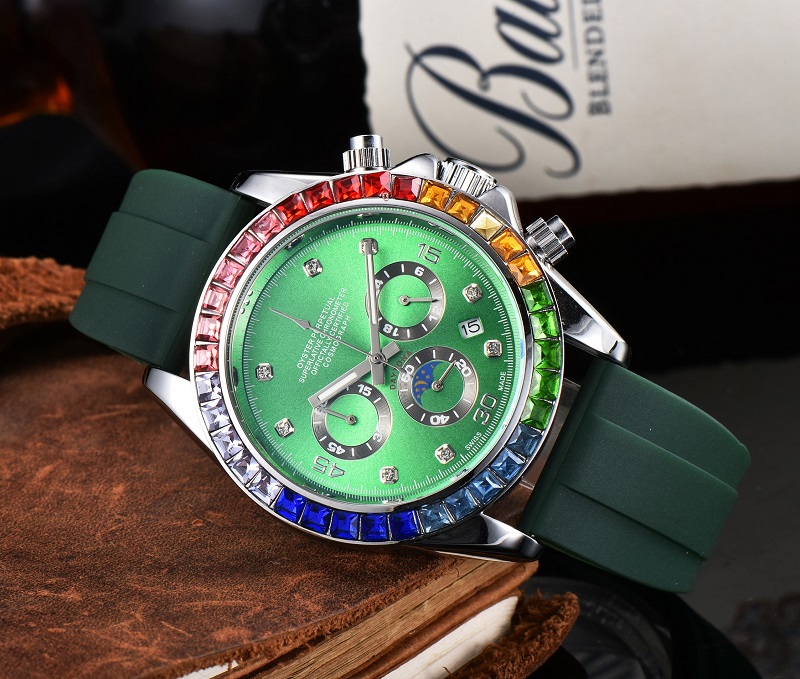 

high quality 2021 Six stitches All the dials working quartz watch Fashion watches RLX WristWatches Diamond shell rubber strap Beautiful Gift, Slivery;brown