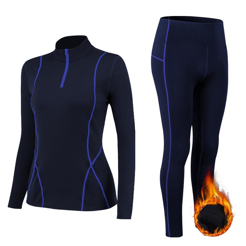 

New Women Winter Velvet Long-Sleeve Yoga Set Sportswear Fitness Running Slim Top Zipper workout Shirts Sport Legging Running Set, Black