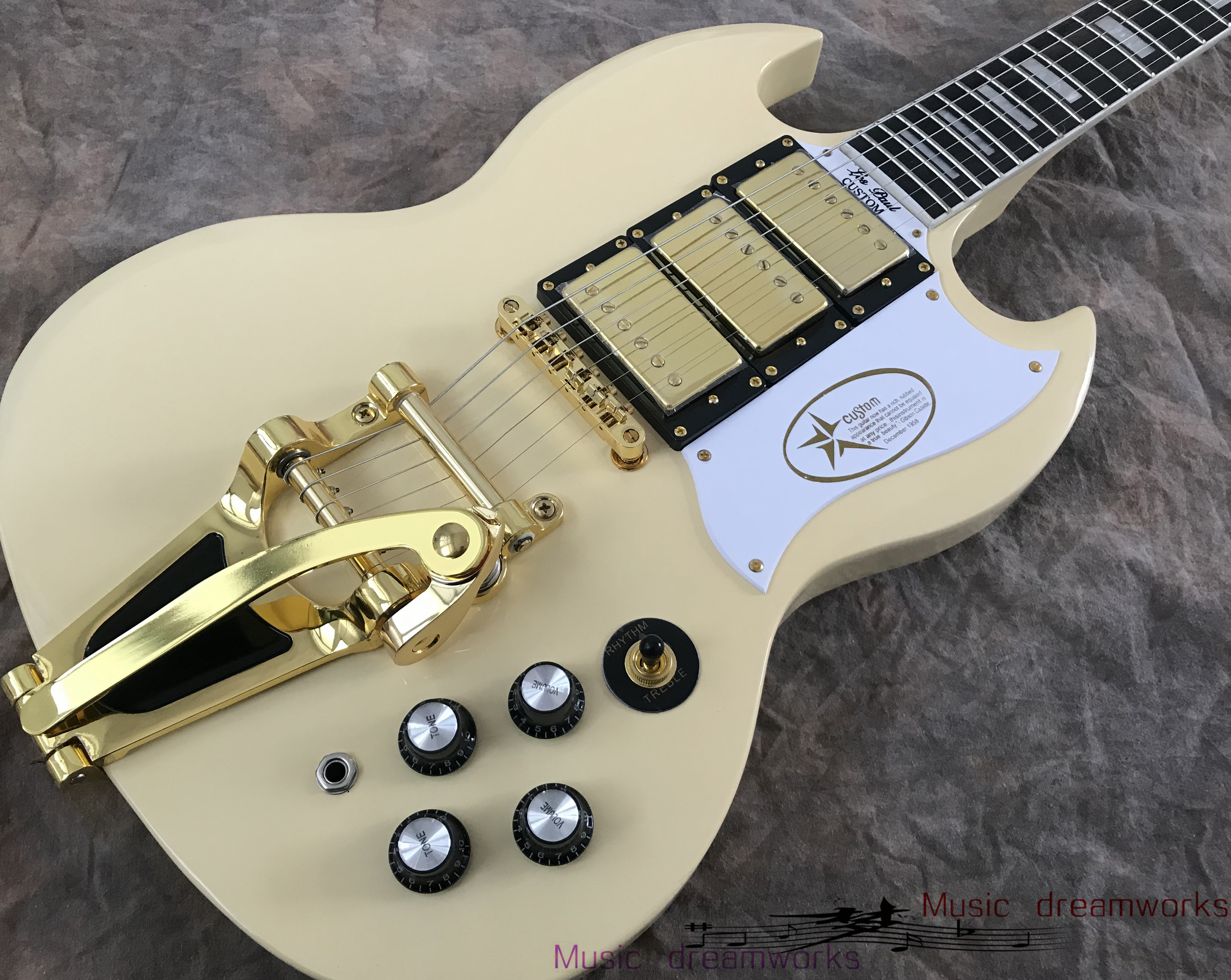 

Custom Limited Jazz SG Electric Guitar Gold Hardware,Large rocker Cream