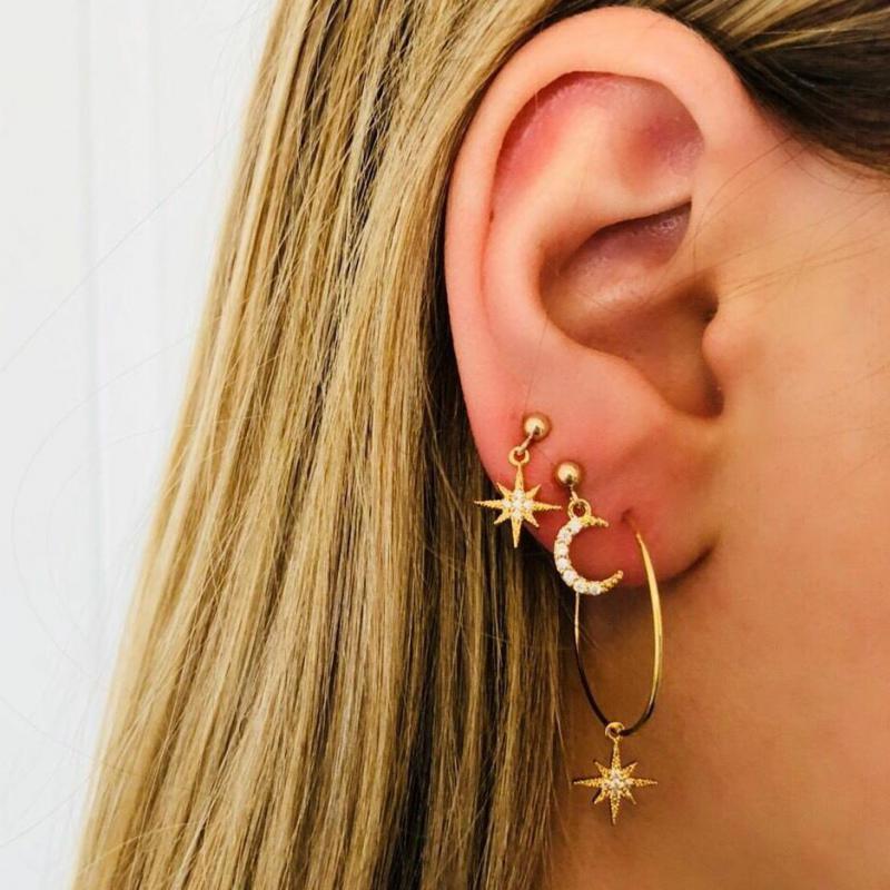 

Crystal Moon Star Women Earrings Set Gold Bohemian Circle Earrings Female Hoop Earring Gifts For Women Kolczyki Accessories