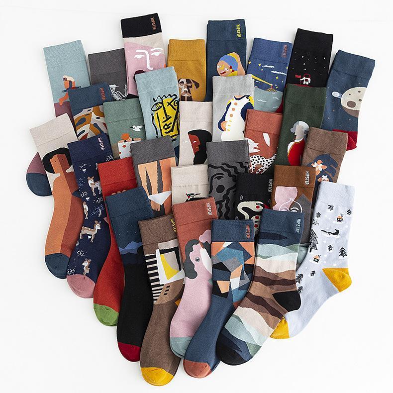 

New Arrivals Autumn Winter Hand-painted Original Trendy Socks Retro Middle Tube Neutral Couple Socks Piled Literary1, Wa006-25