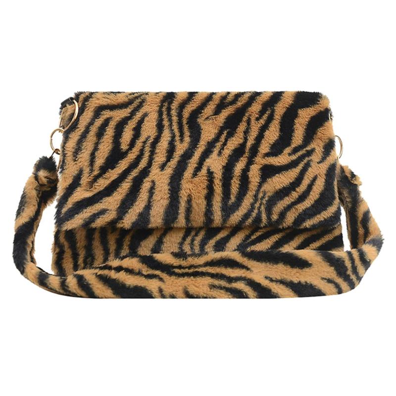 

Fashion Women Plush Large Capacity Handbag Leopard Zebra Stripes Shoulder Bag, 03