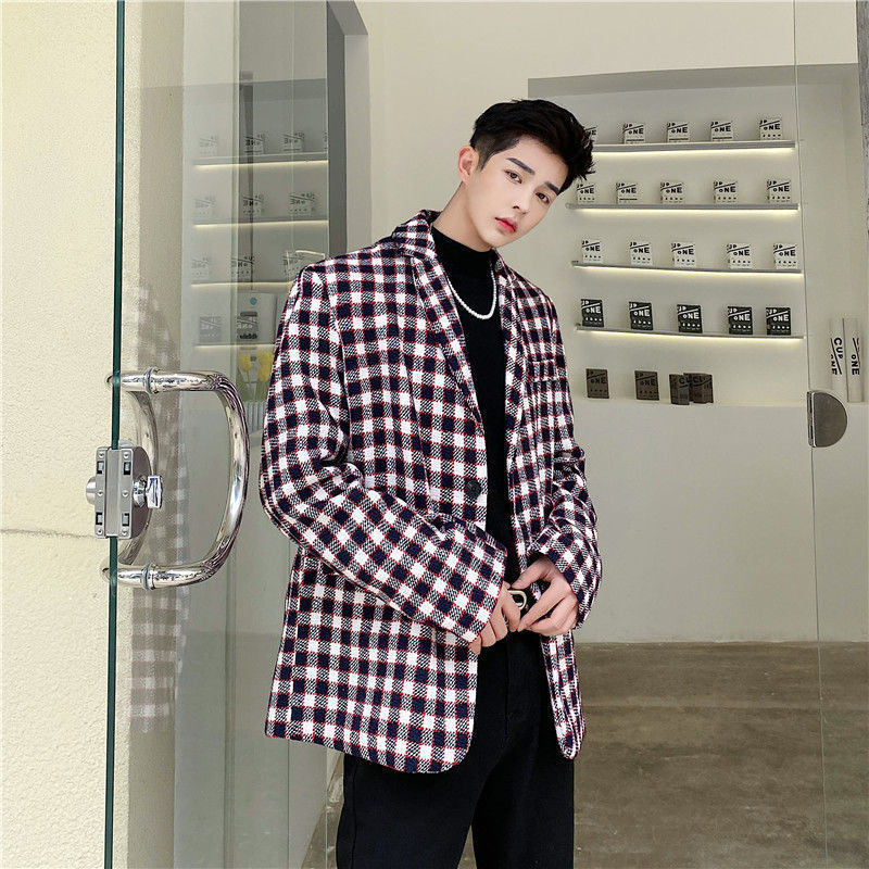 

a 2021 New Nova Listagem Terno Casaco l Xadrez Dos Homens De Tecido Grosso Pequeno Melhor Jaqueta Solta Coreano Net Vermelho QRH7, Black