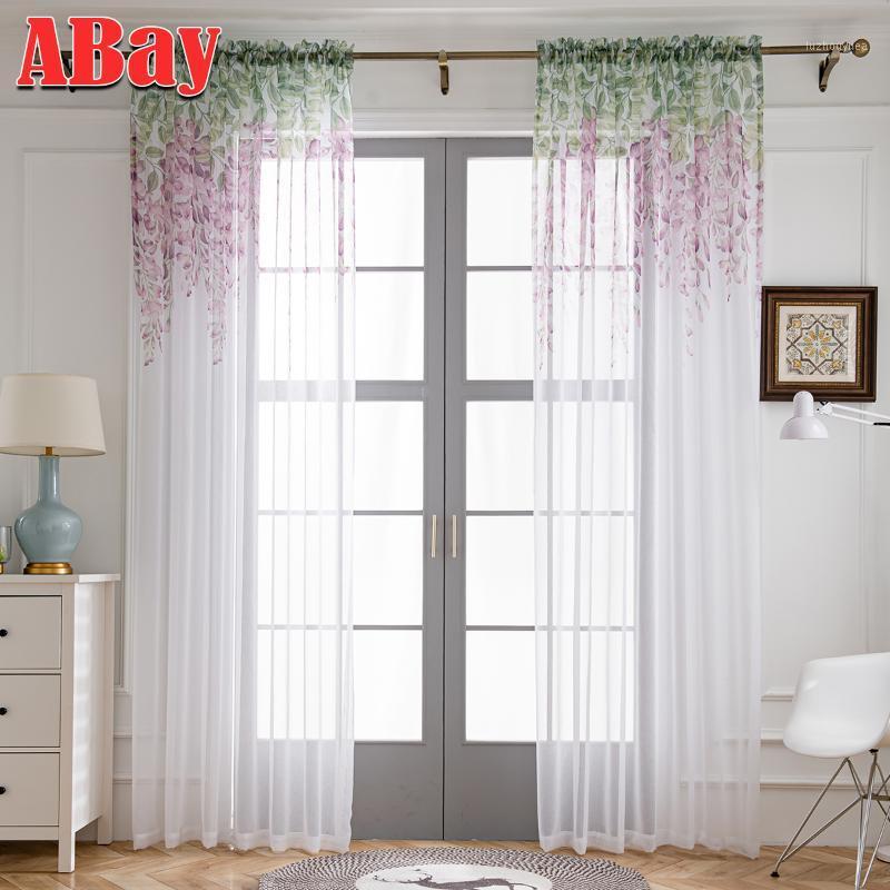 

ABay Modern Floral Tulle Curtains for Living Room Window Transparentes White Voile Curtain for Bedroom Kitchen Panels Decoration1, Red