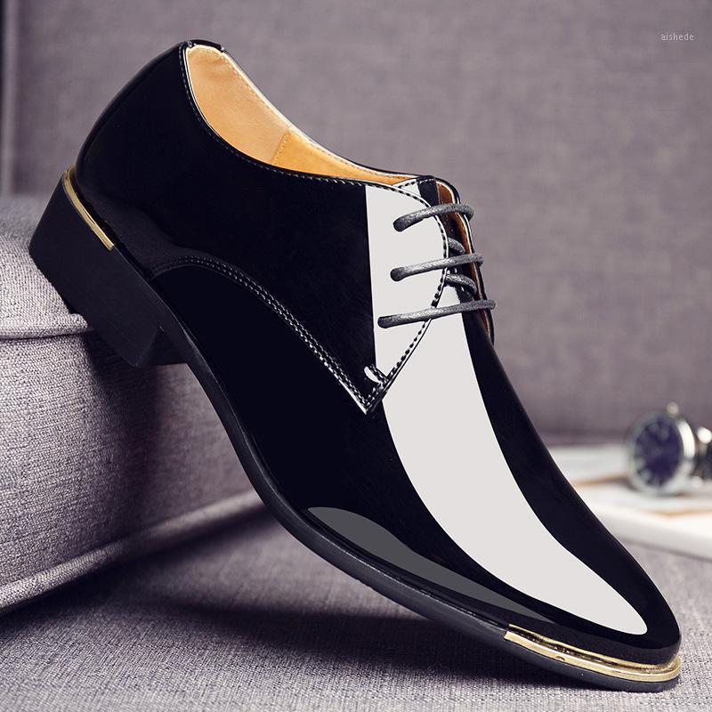 

big sizeluxury Brand Man Pointed Toe Dress shoes Classic Mens Patent Leather Black Wedding Shoes Oxford Formal tyh71, White