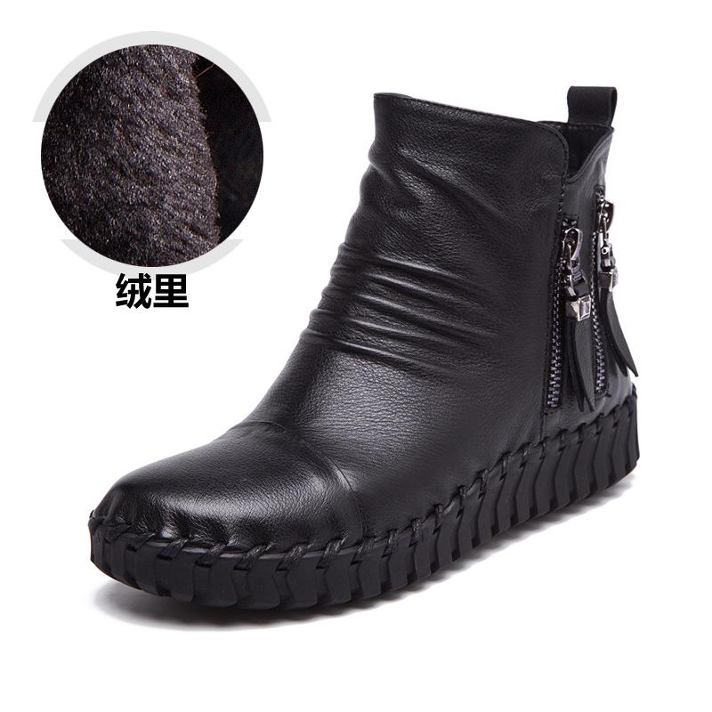 

Real Leather Women Boots Nice New Fashion Soft Bottom Casual Shoes Double Zipper Tassel Winter Boots Plus Velet, Black