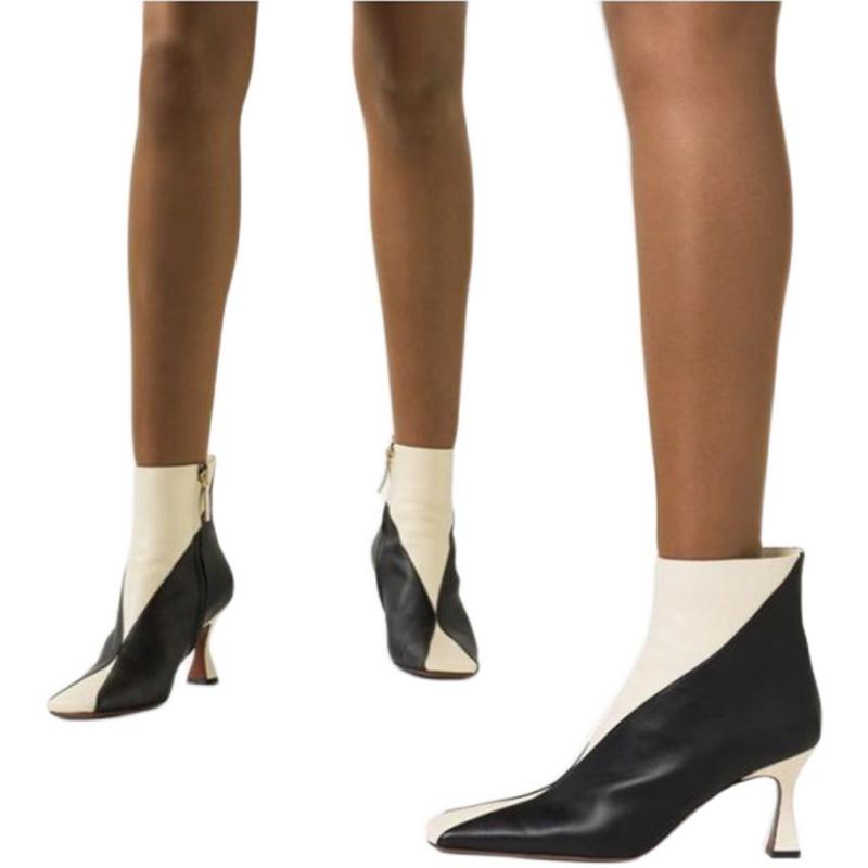 

New Women Boots 2021 Square Toe Thin High Heels Ladies Booties Fashion Mixed Color Female Ankle Boots Causal Woman Short Shoes, Black