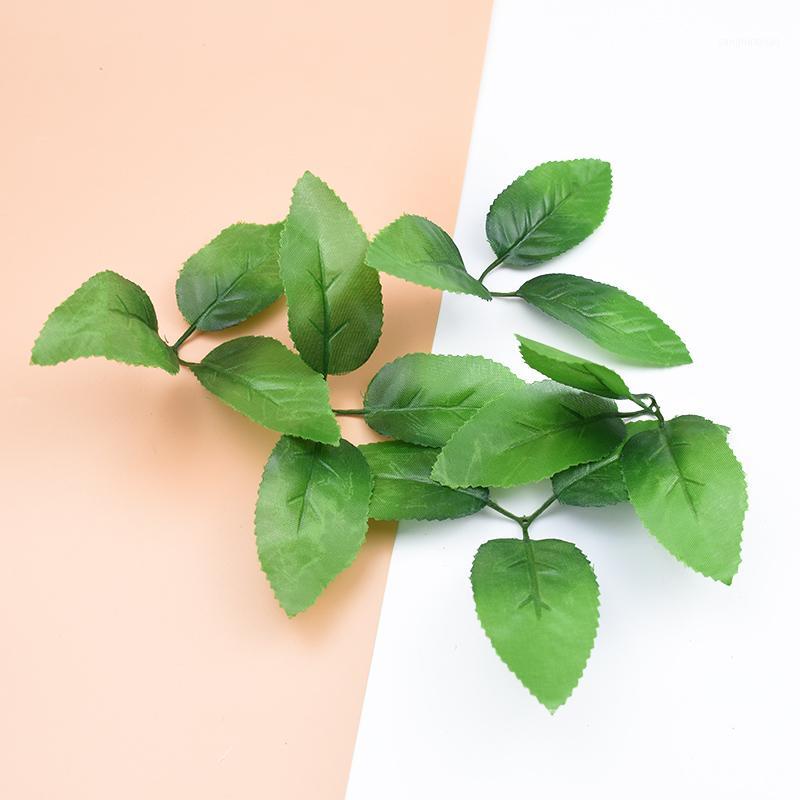 

10pcs Fake leaf Decorative flowers wall wreaths christmas decor for home wedding diy gift box silk rose leaves artificial plants1, Green leaf