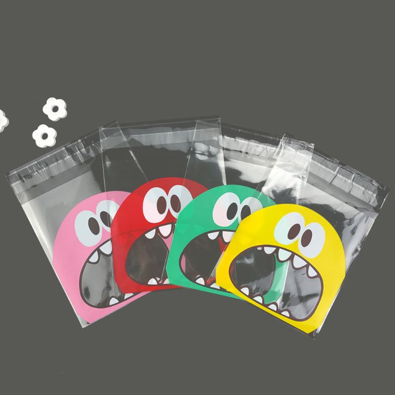 

100Pcs Cute small Monster Self Adhesive Biscuit Bags For Kids Birthday Party Supplies Cookie Candy Bags 10x10cm Gift Package
