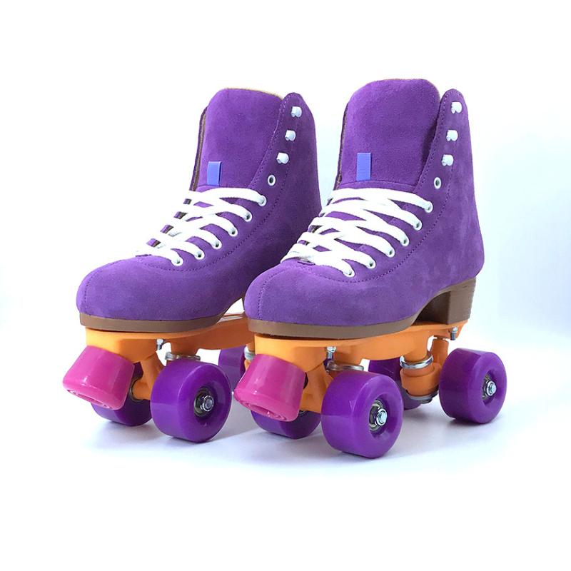 

Roller skates double row four-wheel purple fringed fur skates pink roller skating rink special shoes