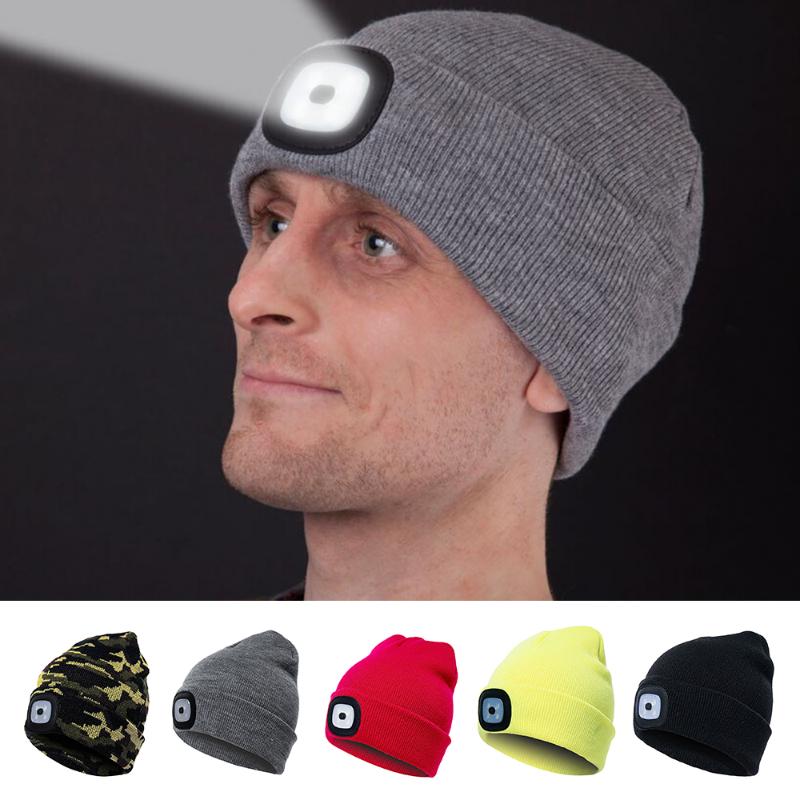 

Outdoors LED Lighted Beanie Cap Unisex Winter Knitted Hat Sports Running Hiking Caps Flash Men Women Camping Climbing Caps, Black