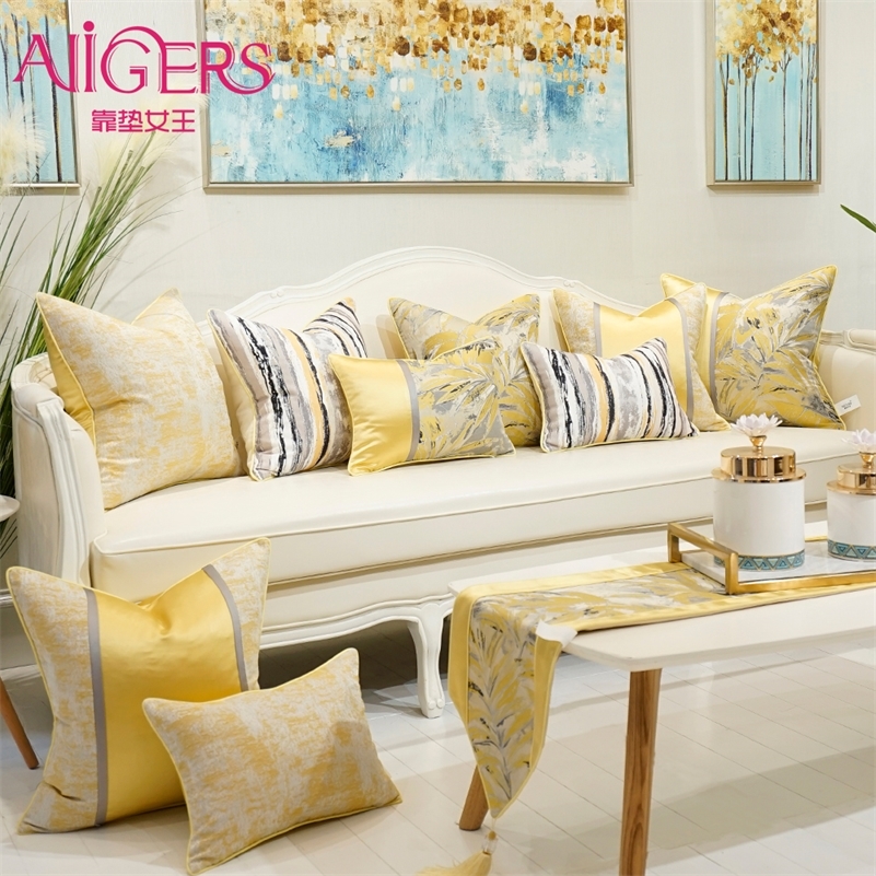 

Avigers Yellow Cushion Covers Square Striped Patchwork Jacquard Pillow Cases Home Decorative for Car Sofa Bedroom LJ201216