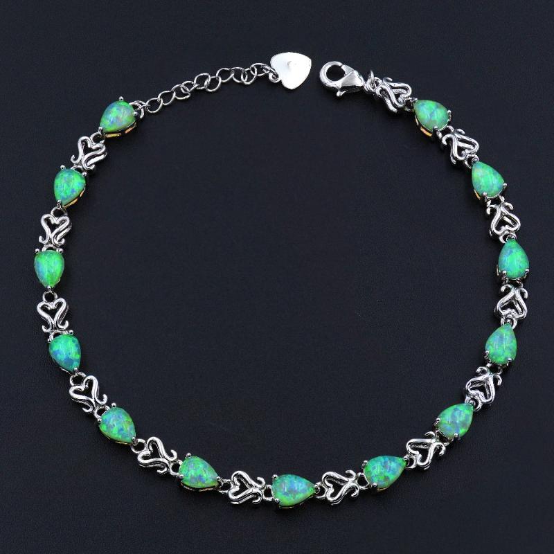 

Lady's Graceful Water Drop Green / Blue / White Fire Opal Chain Bracelet for Gift