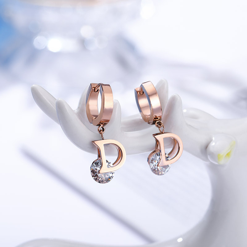 

Luxury Brand Rose Gold Letter D Charm Dangle Round Zircon Earring for Women Gift