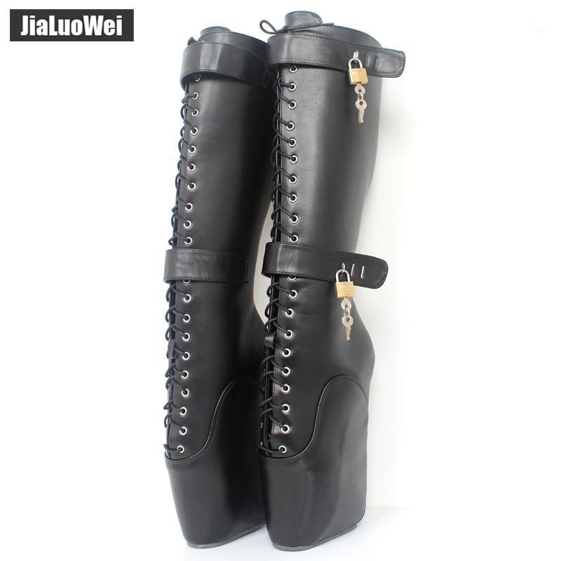 

jialuowei 18cm Extreme High Heel Fetish Sexy Wedges Lace-up Buckle Heelless Ballet Boots unisex Lockable Knee-High Boots1, Sky blue matt