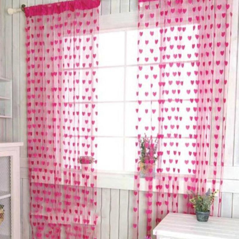 

Tulle Door Window Curtains Romantic Peach Heart Line Curtain Modern Bedroom Living Room Decorative Partition Curtain 100*200Cm1, Rose red