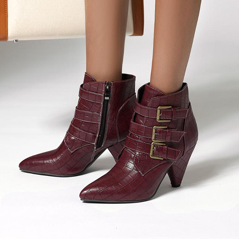 

Karin 2020 Dropship Spike Heels Big Size 47 Women Shoes Woman Fashion Buckles Pointed Toe Ankle Boots Female, Black