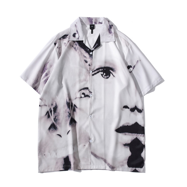 

Vintage Street Men's Shirts Short Sleeve Summer Thin Material Hawaiian Shirt Man Blouse Male Top, White;black