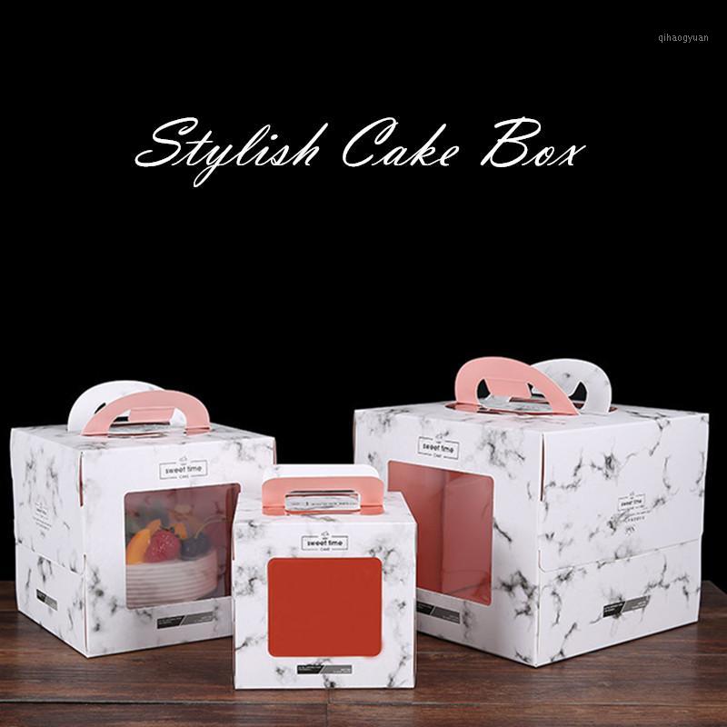 

Hot Sale Marble Printing Cake Box 4-8 " Transparent Casement Dessert Box With Cake Base Wholesale 10pcs/Lot1